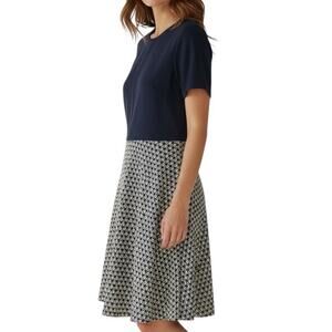 J Mclaughlin Dress Women's Size 12 Navy Blue Geometric Catalina Cloth